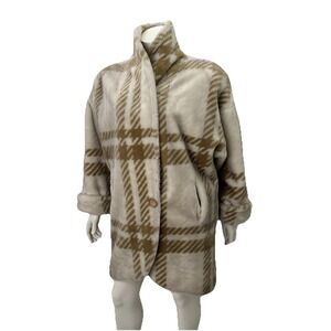 Vintage Donnybrook Faux Fur Cocoon Coat Plaid Beige Quiet Luxury Old Money L